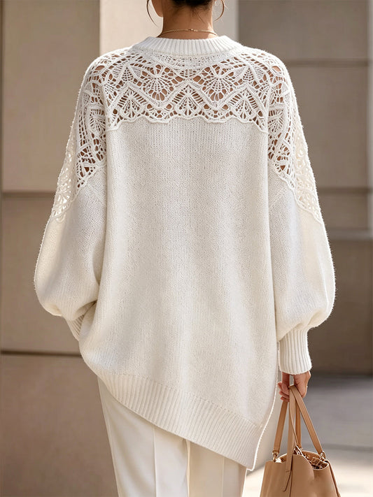 Sweter oversize z szydełkowym karczkiem
