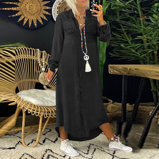 Yara | Elegancka długa jeansowa sukienka