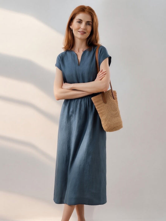 Lina | Zwiewna elegancka sukienka z mieszanki lnu