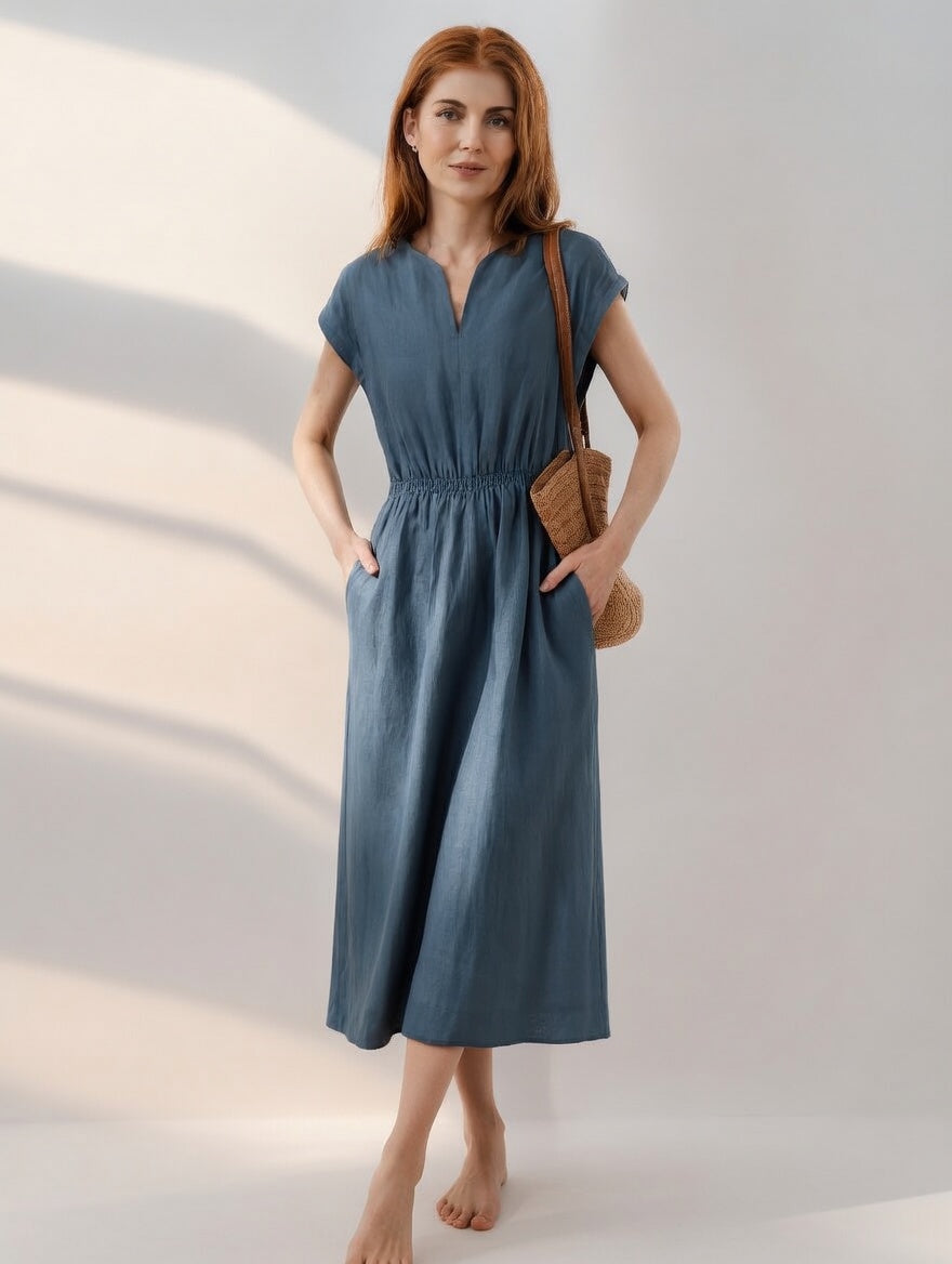 Lina | Zwiewna elegancka sukienka z mieszanki lnu