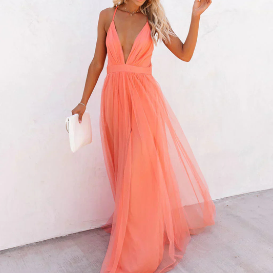 Amelin & Co™ | Koralowa sukienka maxi Lumière