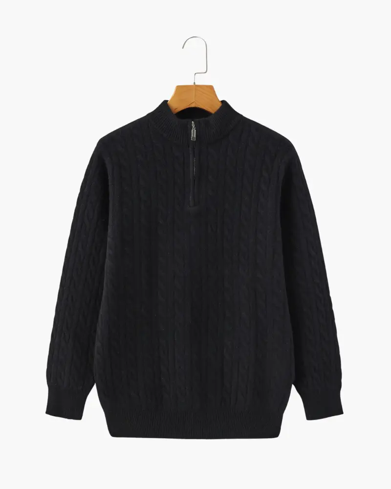 Sweter z krótkim zamkiem ze 100% tkanego kaszmiru