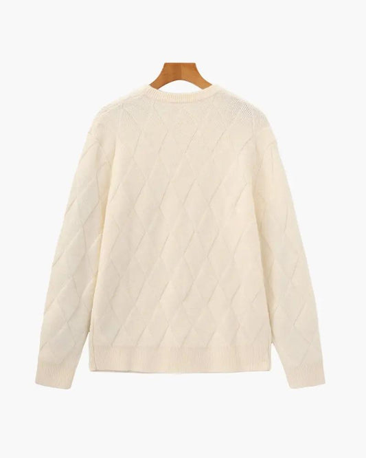 Sweter z okrągłym dekoltem w romby
