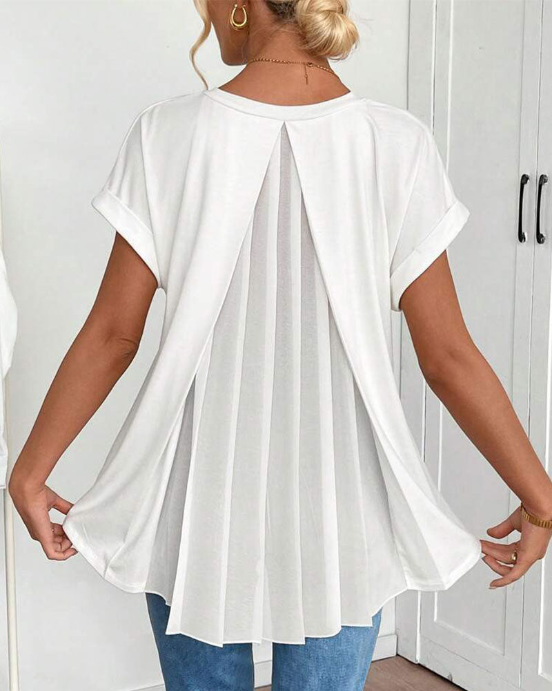 Gładki T-shirt patchwork z krótkim rękawem