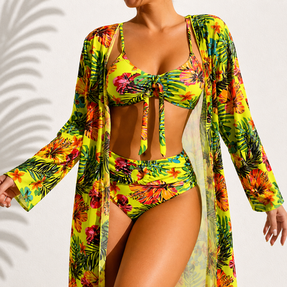 Amelin & Co™ | Elegancki tropikalny komplet bikini 3-częściowy Marie