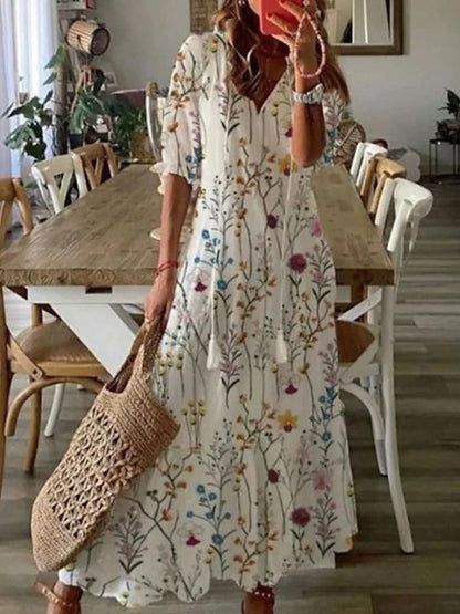 Élodie | Welurowa sukienka maxi w kwiaty