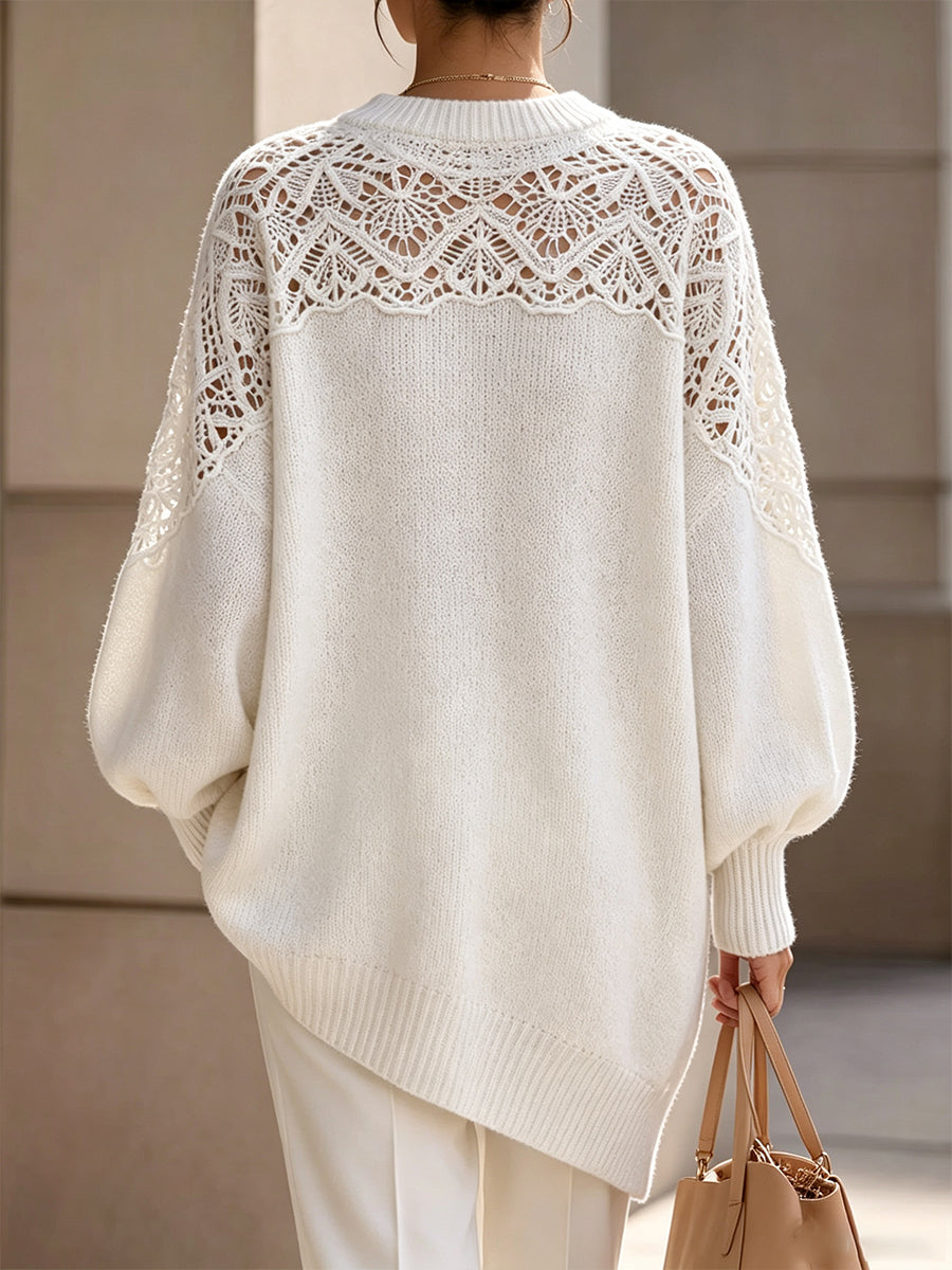 Sweter oversize z szydełkowym karczkiem