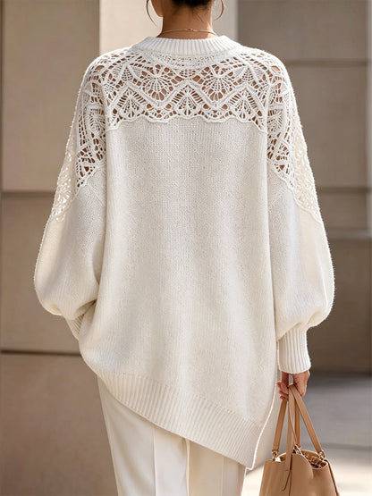 Sweter oversize z szydełkowym karczkiem