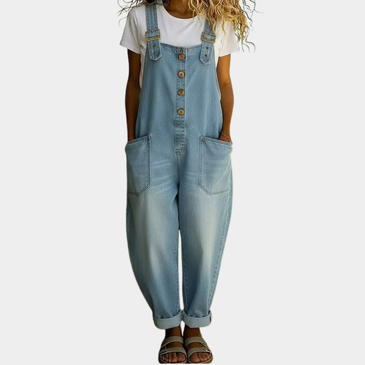 Mae | Miękkie jeansowe ogrodniczki vintage z regulowanymi szelkami