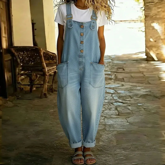 Mae | Miękkie jeansowe ogrodniczki vintage z regulowanymi szelkami