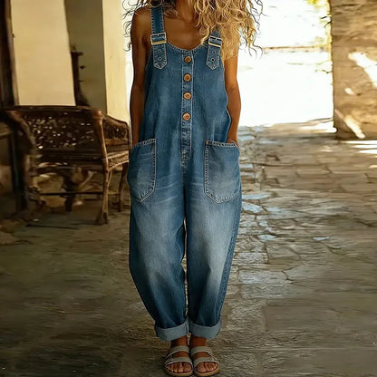 Mae | Miękkie jeansowe ogrodniczki vintage z regulowanymi szelkami