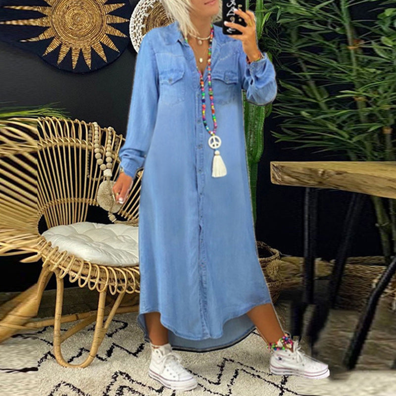 Yara | Elegancka długa jeansowa sukienka