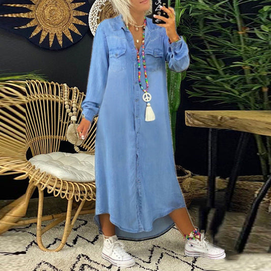 Yara | Elegancka długa jeansowa sukienka
