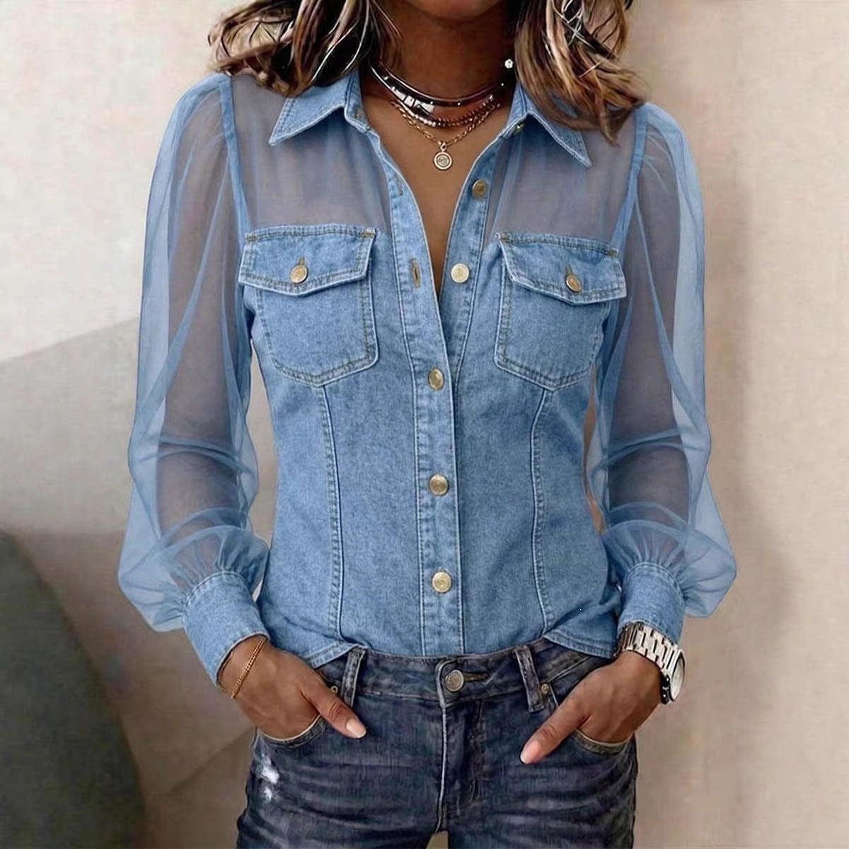 Élodie | Elegancka bluzka z efektem denimu