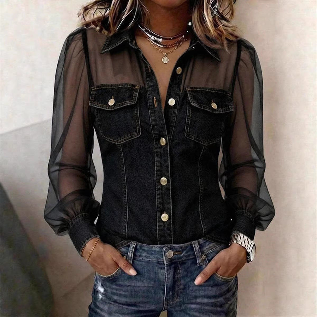 Élodie | Elegancka bluzka z efektem denimu