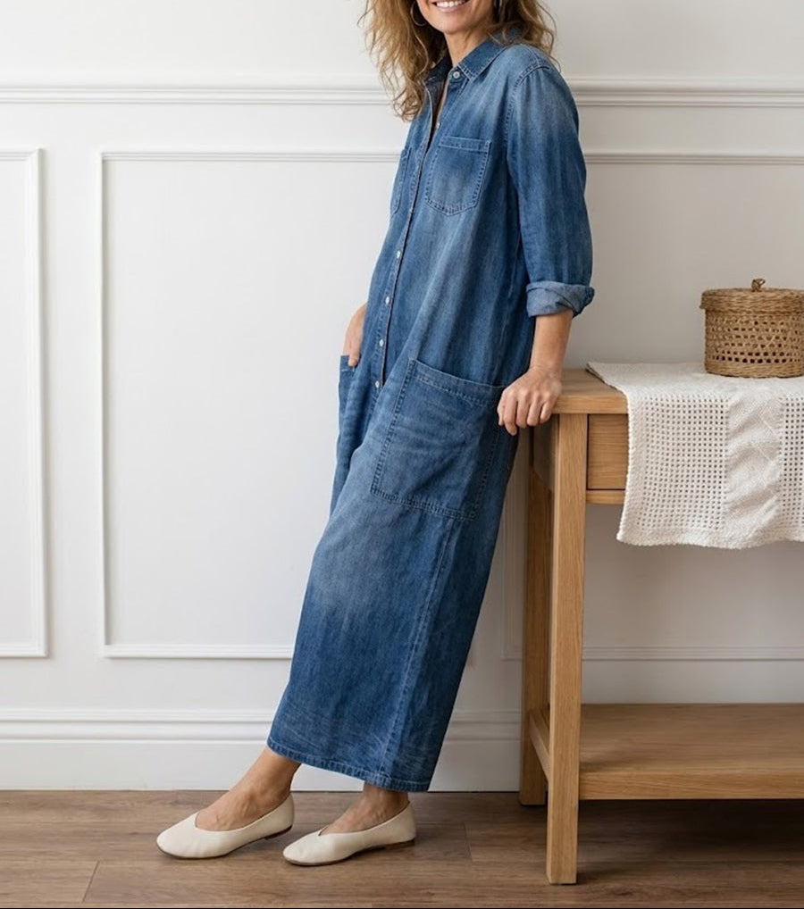 Diana | Ogrodniczki ze spranego denimu vintage zapinane na guziki