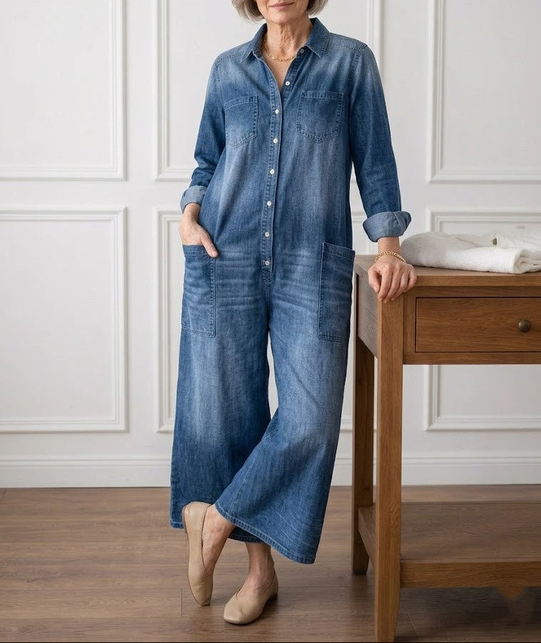 Diana | Ogrodniczki ze spranego denimu vintage zapinane na guziki