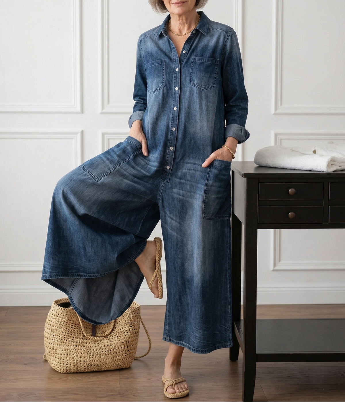 Diana | Ogrodniczki ze spranego denimu vintage zapinane na guziki