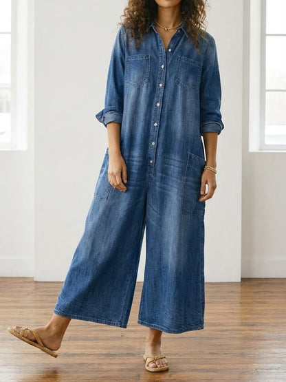 Diana | Ogrodniczki ze spranego denimu vintage zapinane na guziki