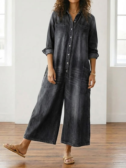 Diana | Ogrodniczki ze spranego denimu vintage zapinane na guziki
