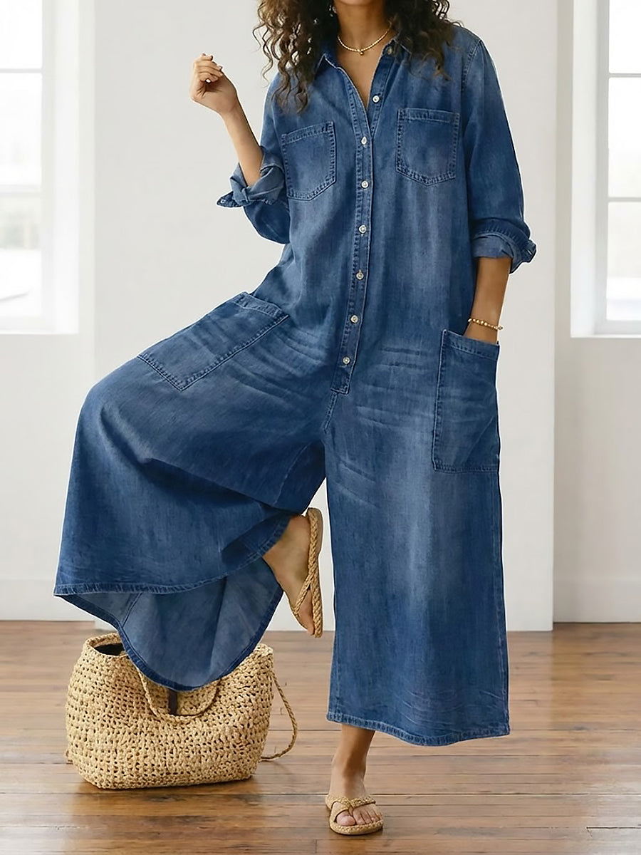 Diana | Ogrodniczki ze spranego denimu vintage zapinane na guziki