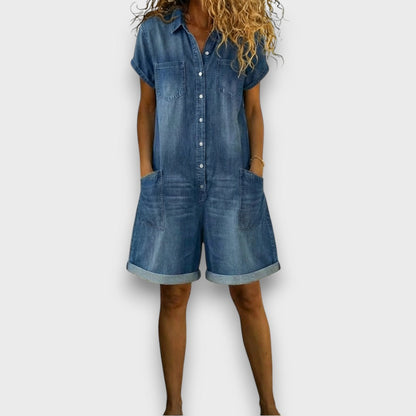 Joan | Krótkie bawełniane ogrodniczki jeansowe vintage