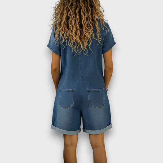 Joan | Krótkie bawełniane ogrodniczki jeansowe vintage