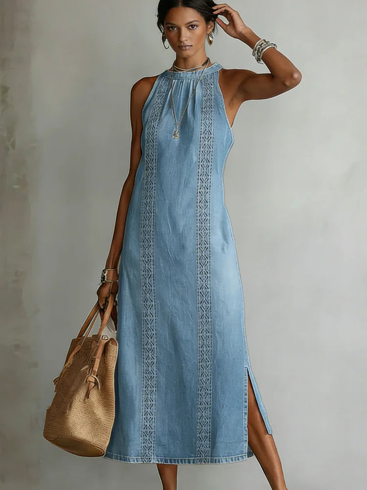 Julia | Jeansowa sukienka z koronkowymi detalami vintage