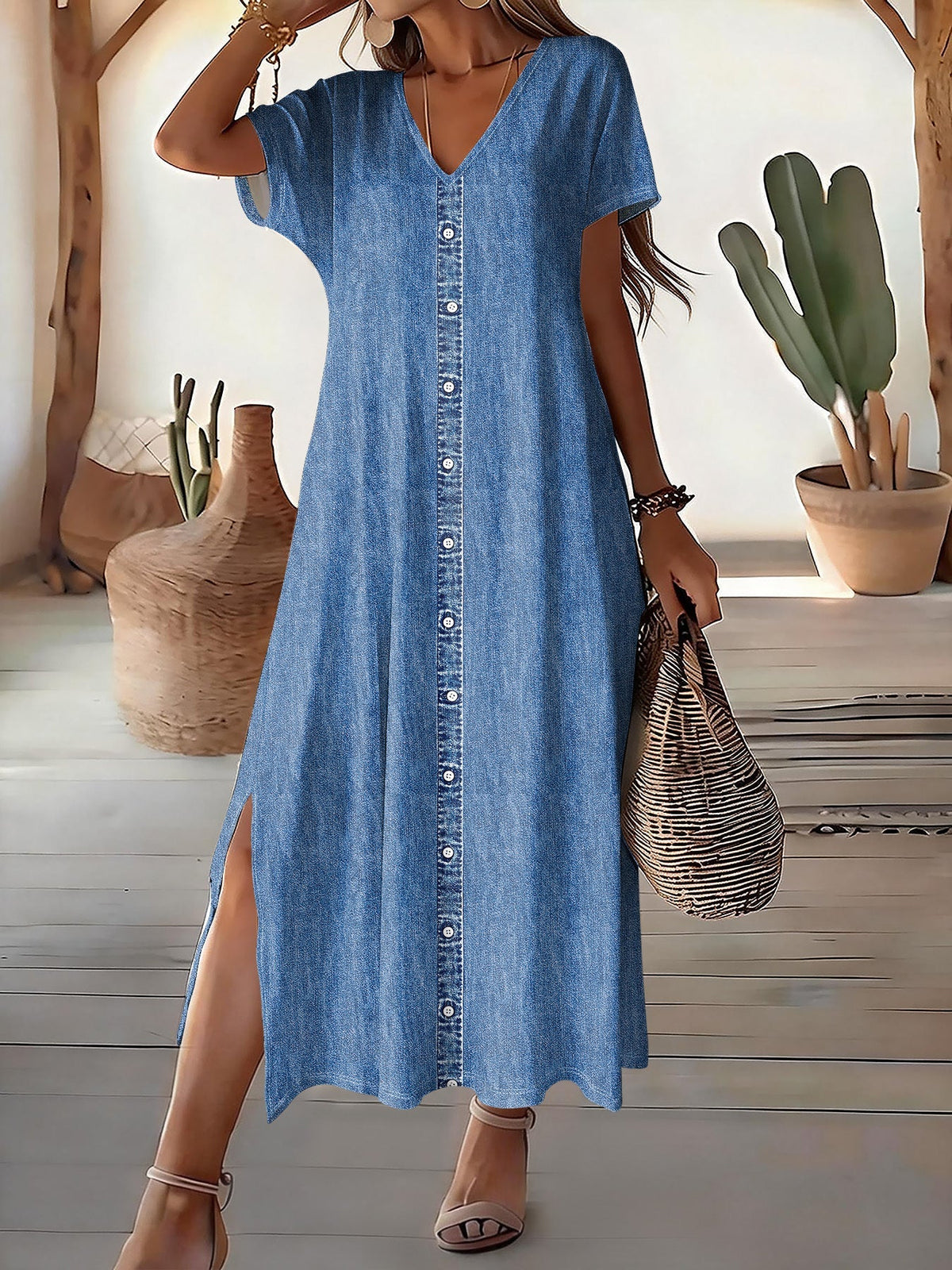Helen | Elegancka jeansowa sukienka retro