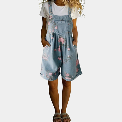 Judy | Miękkie jeansowe ogrodniczki vintage w kwiaty