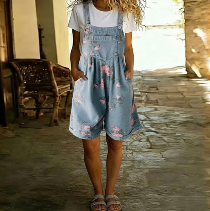 Judy | Miękkie jeansowe ogrodniczki vintage w kwiaty