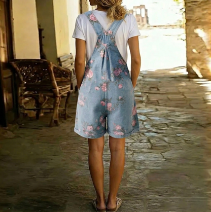 Judy | Miękkie jeansowe ogrodniczki vintage w kwiaty