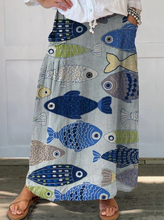 Trisia | Spódnica z kieszeniami w rybki vintage Lovely Fish