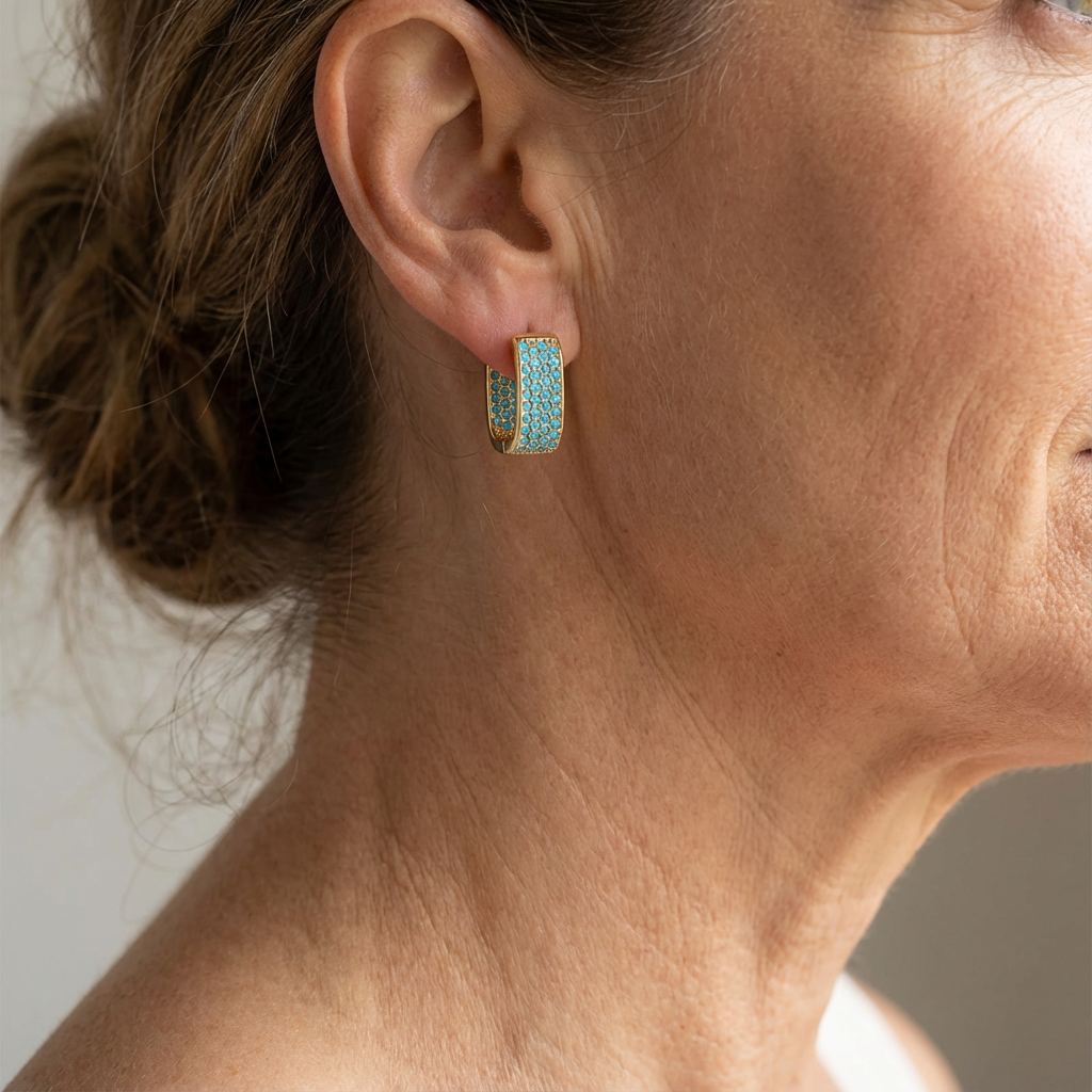 Złote kolczyki koła Turquoise Crush
