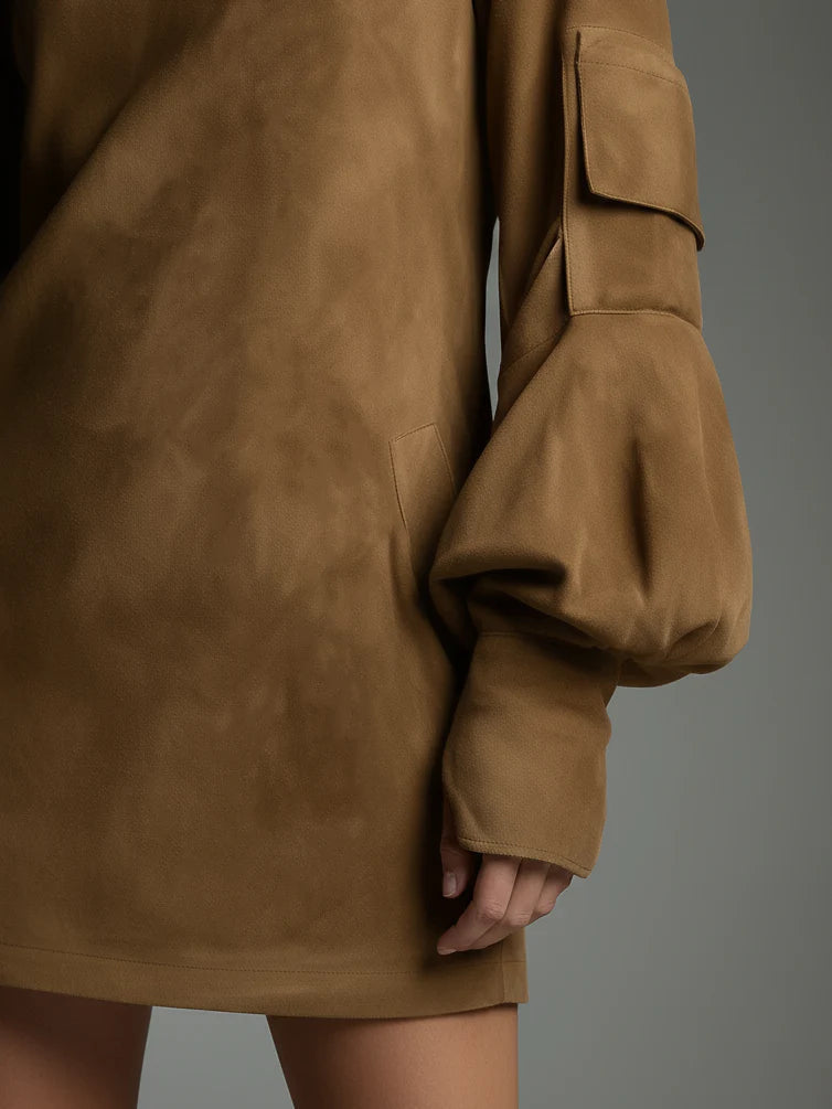 Bibiane | Zamszowa mini sukienka oversize ze stójką