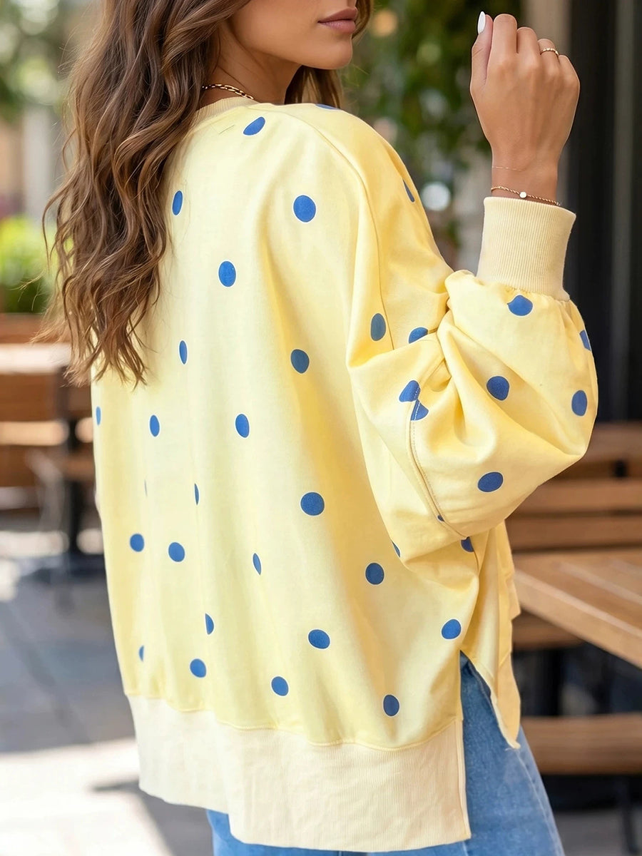 Elegancka bluza w groszki, słoneczny żółty i niebieski