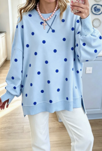 Elegancka bluza w groszki, słoneczny żółty i niebieski