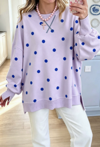 Elegancka bluza w groszki, słoneczny żółty i niebieski