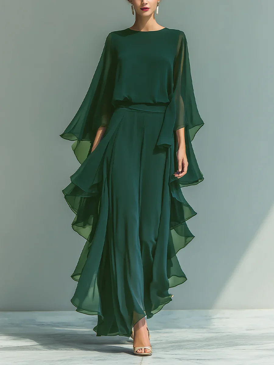 Aurora | Elegancki szyfonowy komplet z falbanami