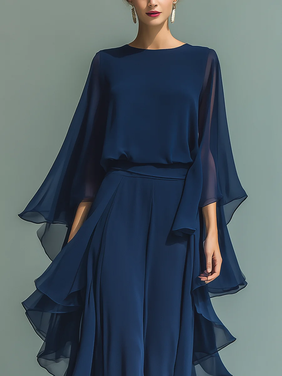 Aurora | Elegancki szyfonowy komplet z falbanami
