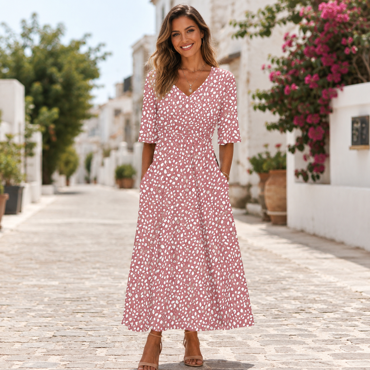 Francesca | Elegancka sukienka midi z efektem płaskiego brzucha