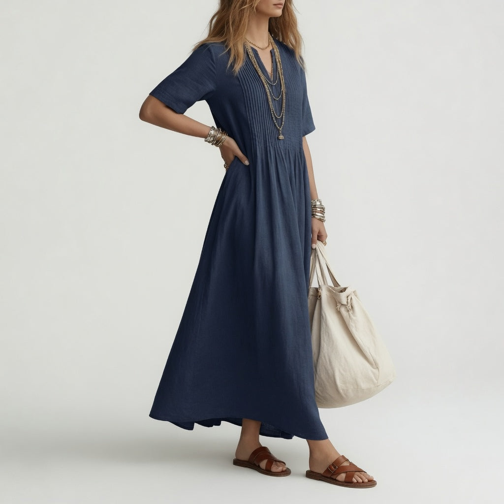 Pélagie | Długa bawełniana sukienka z dekoltem V na lato