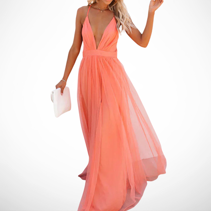 Amelin & Co™ | Koralowa sukienka maxi Lumière