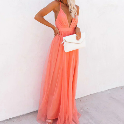 Amelin & Co™ | Koralowa sukienka maxi Lumière