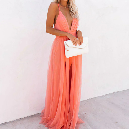 Amelin & Co™ | Koralowa sukienka maxi Lumière