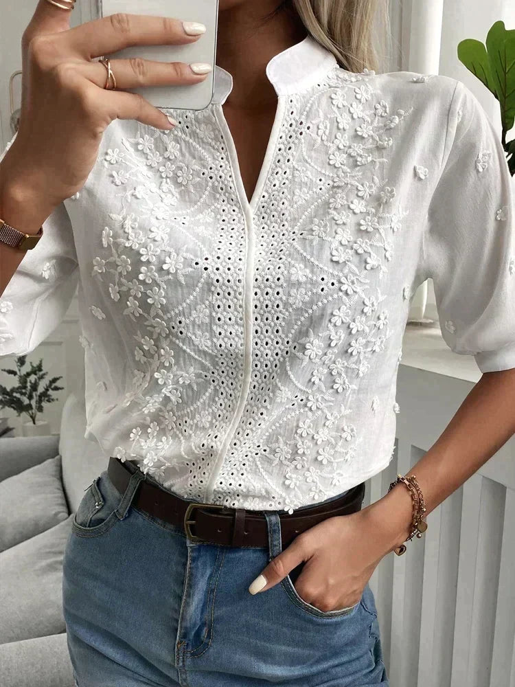 Laurine | Elegancki haftowany top na co dzień
