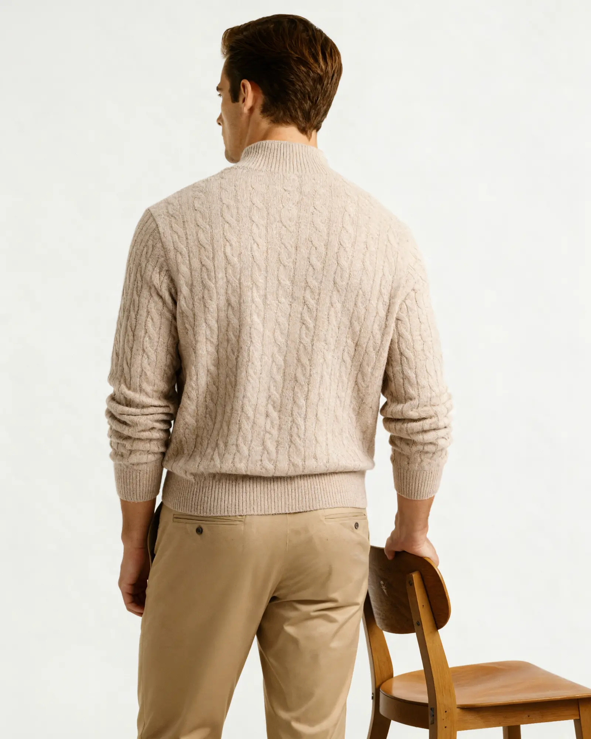 Sweter z krótkim zamkiem ze 100% tkanego kaszmiru