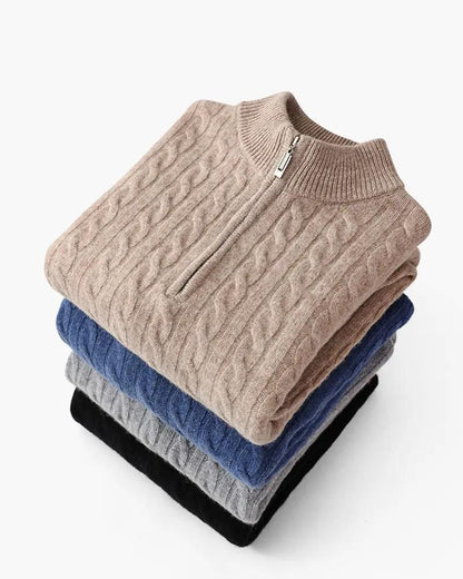 Sweter z krótkim zamkiem ze 100% tkanego kaszmiru