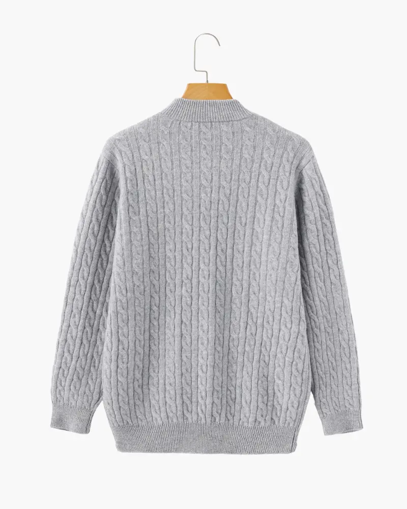 Sweter z krótkim zamkiem ze 100% tkanego kaszmiru