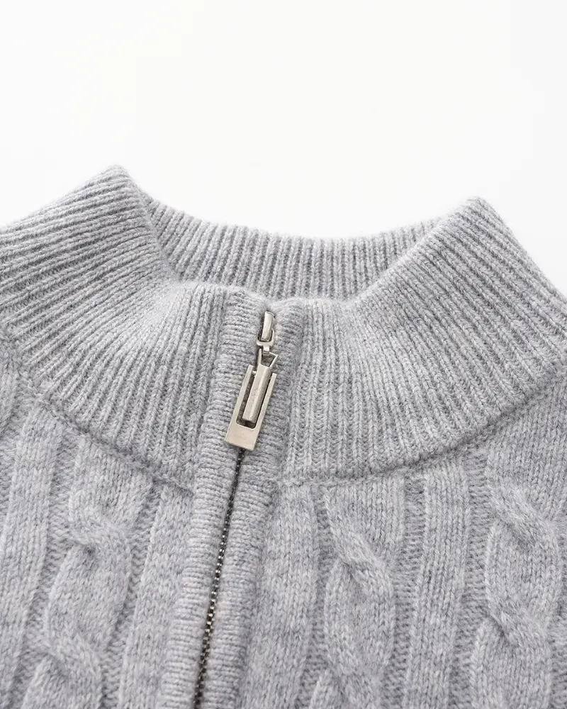 Sweter z krótkim zamkiem ze 100% tkanego kaszmiru
